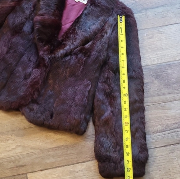 Vintage Niki Short Dyed Rabbit Fur Coat, Oxblood Beet Red Burgundy, Small - Picture 6 of 16